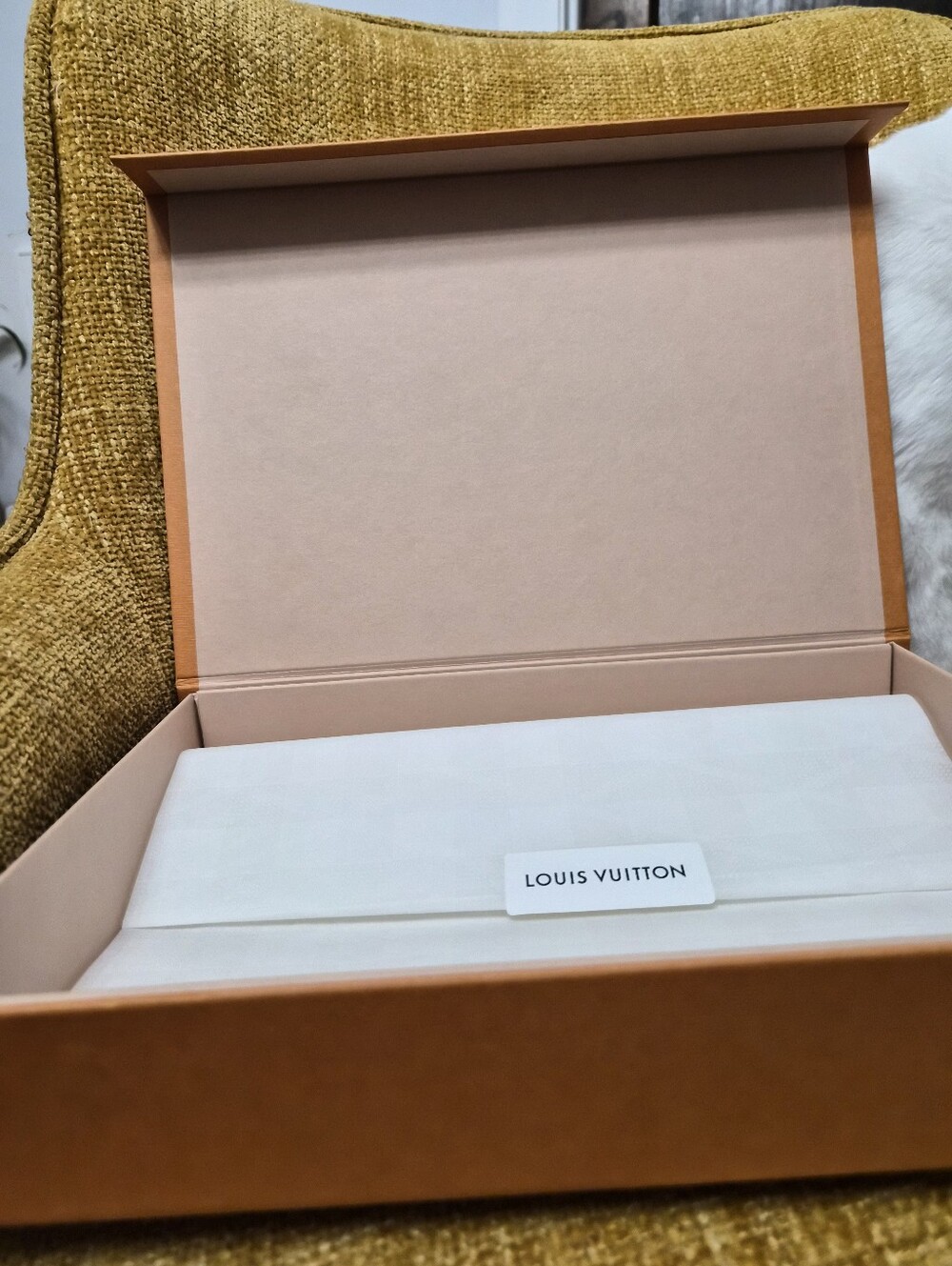 Louis Vuitton Brown & Tan Monogram Silk Scarf with Gold Accents - Picture 7 of 7